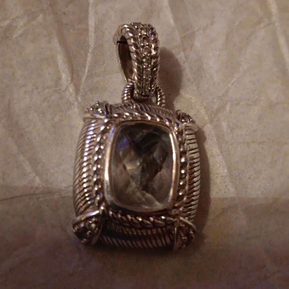 JUDITH RIPKA SILVER MINT GREEN QUARTZ ENHANCER PENDANT